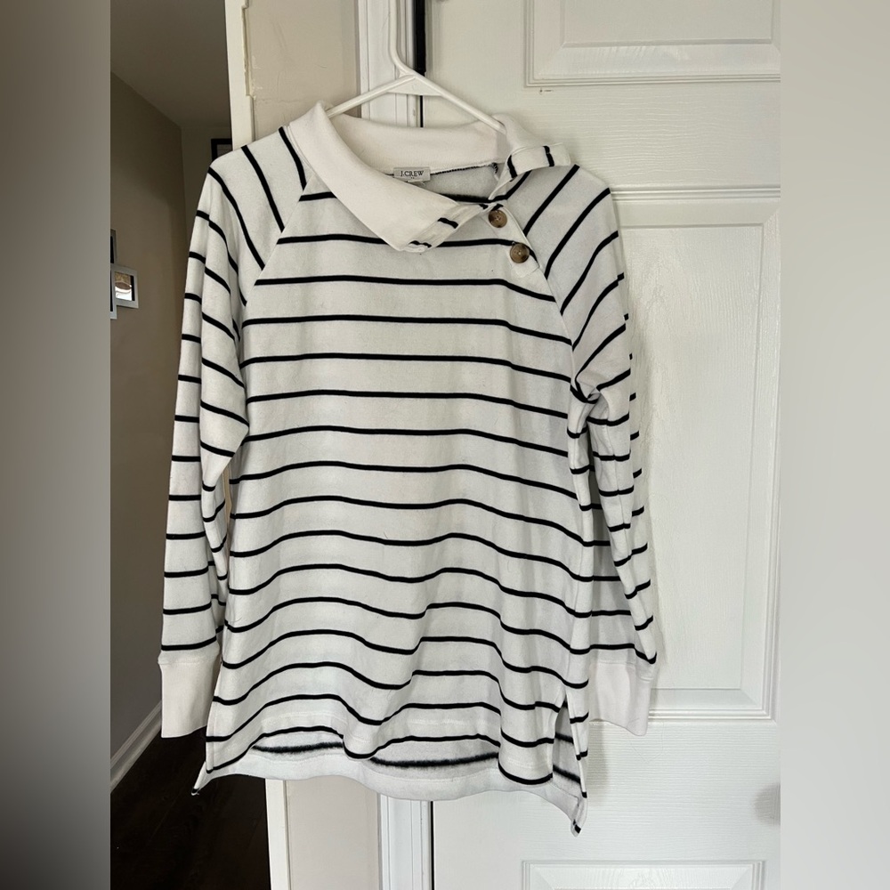 J. Crew White Pullover with Dark Navy Stripes-Women Medium-NWOT